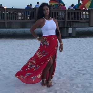 Express red floral maxi skirt